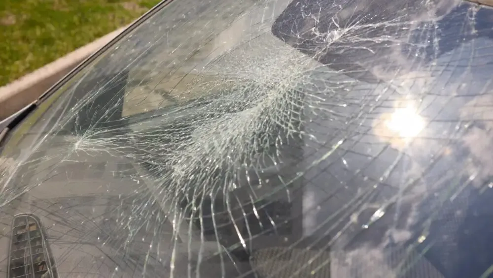 Rock chip damage on a vehicle windshield in Langley, BC